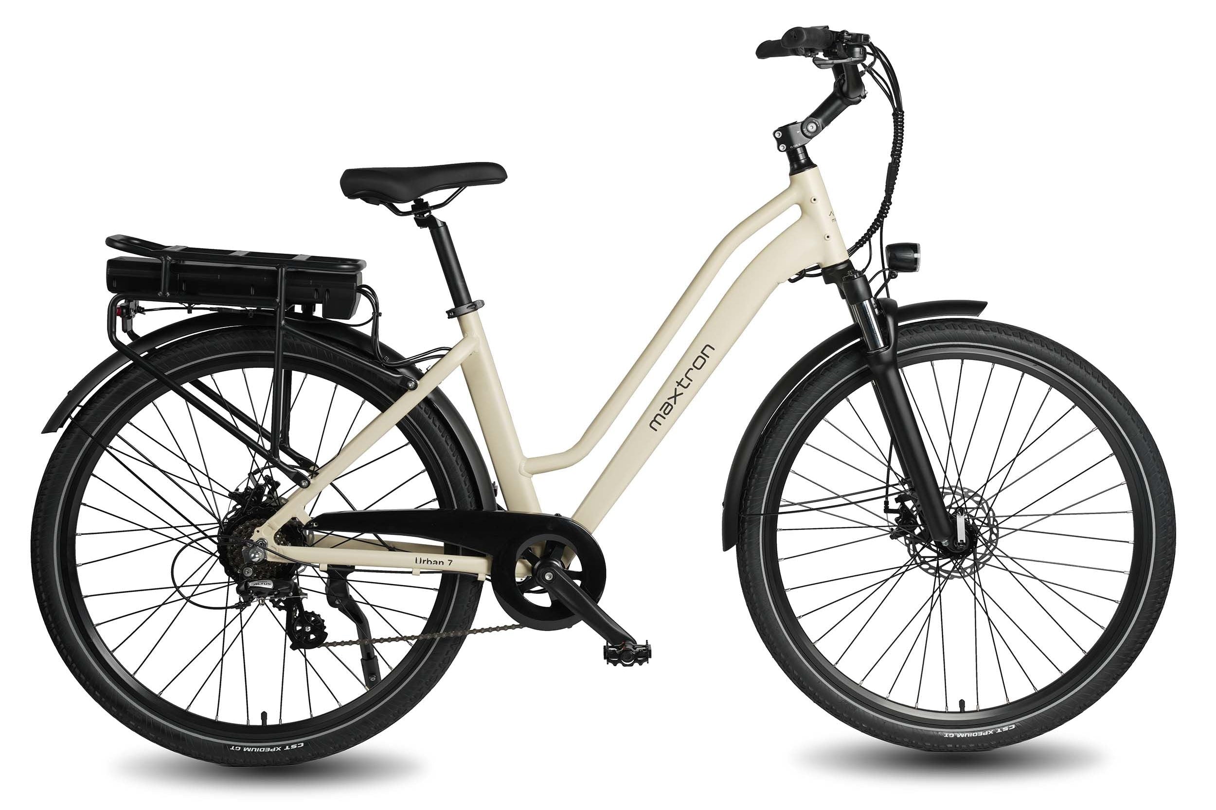 Maxtron Urban7 elektrische stadsfiets creme – zijaanzicht