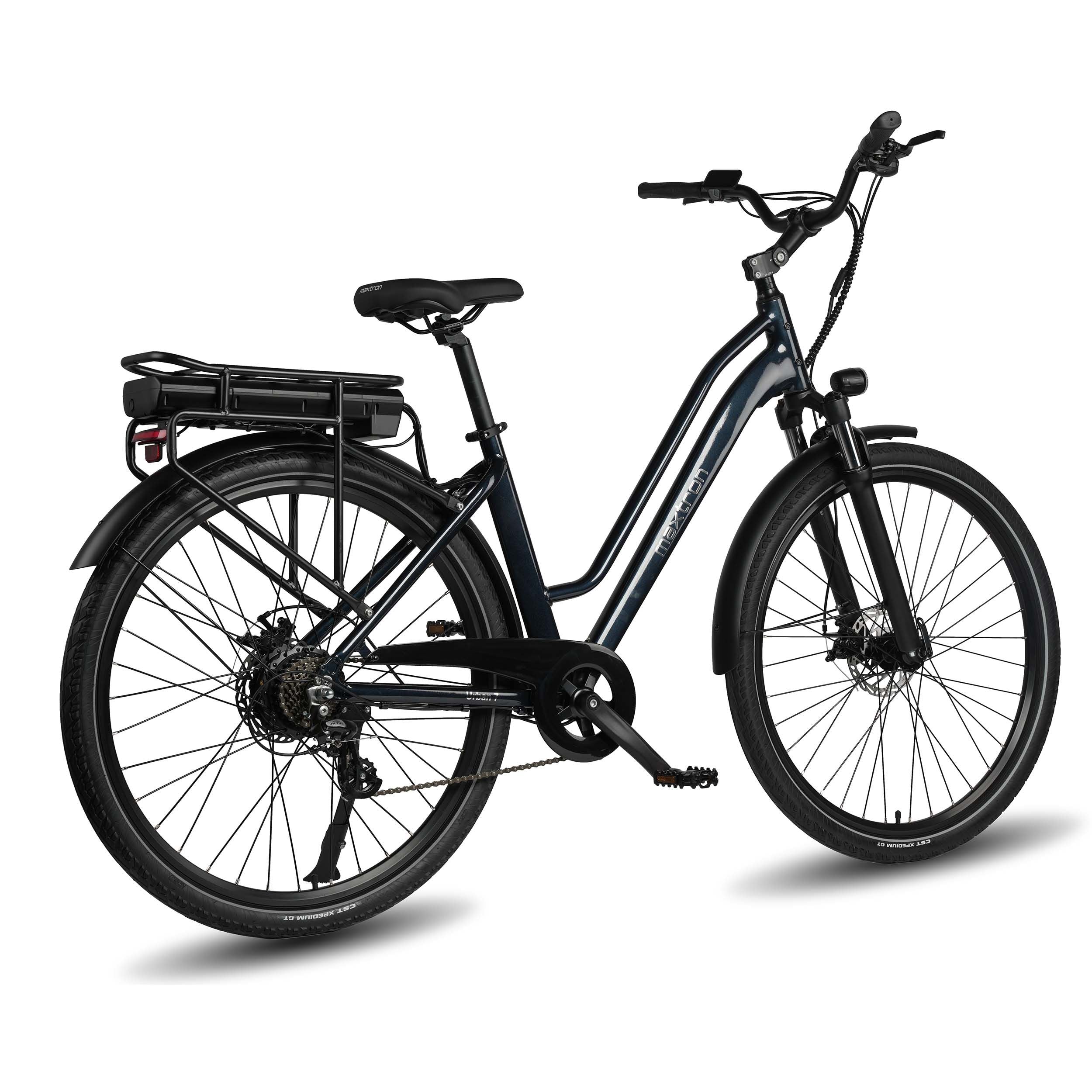 Maxtron Urban7 elektrische stadsfiets blauw – detail stuur