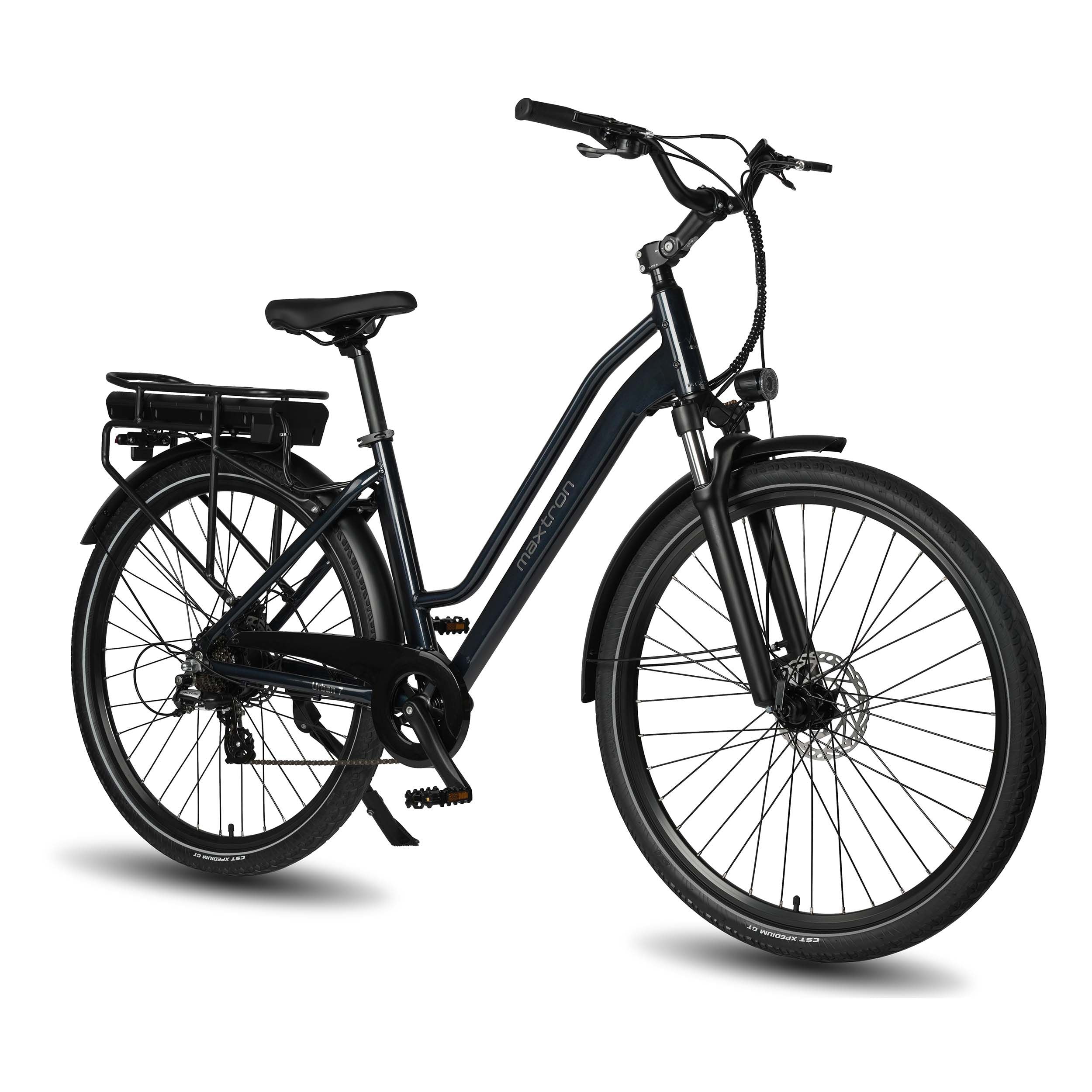 Maxtron Urban7 elektrische stadsfiets blauw – vooraanzicht
