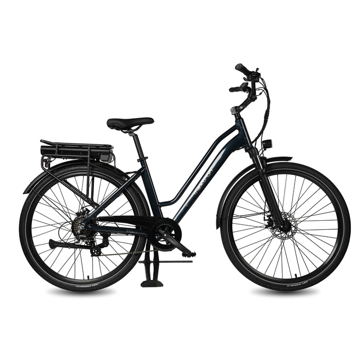 Maxtron Urban7 elektrische stadsfiets blauw – zijaanzicht