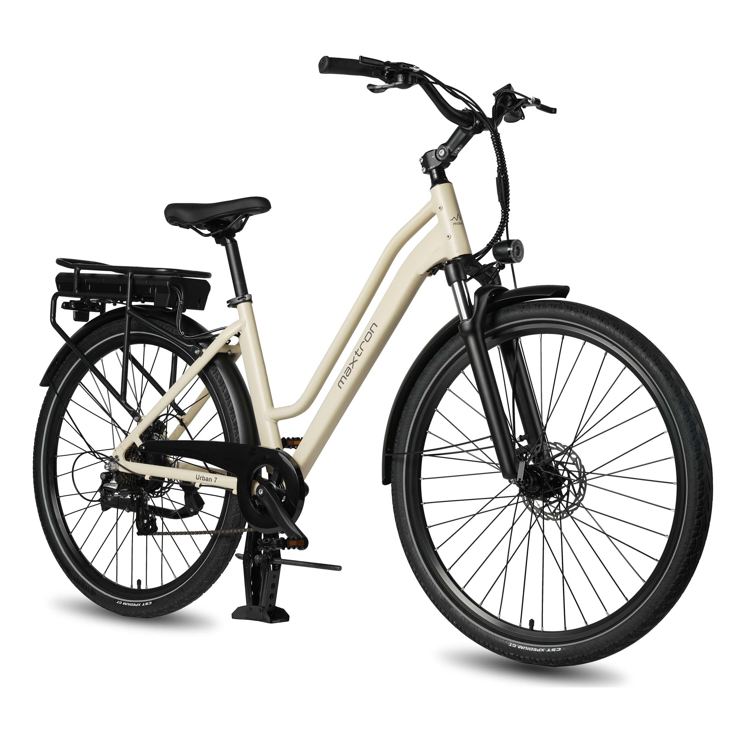 Maxtron Urban7 elektrische stadsfiets creme – vooraanzicht