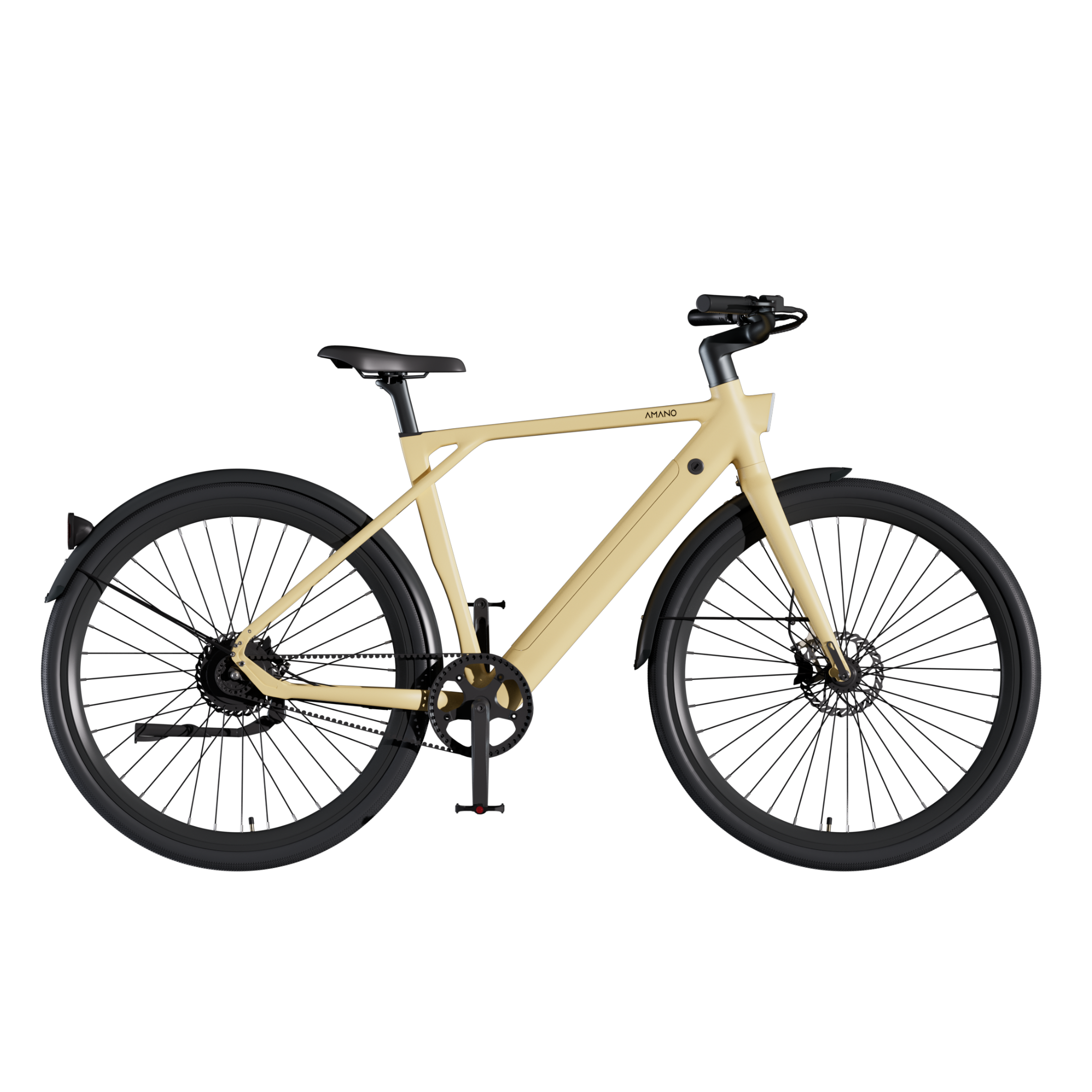 Amano S900 elektrische stadsfiets geel – zijaanzicht
